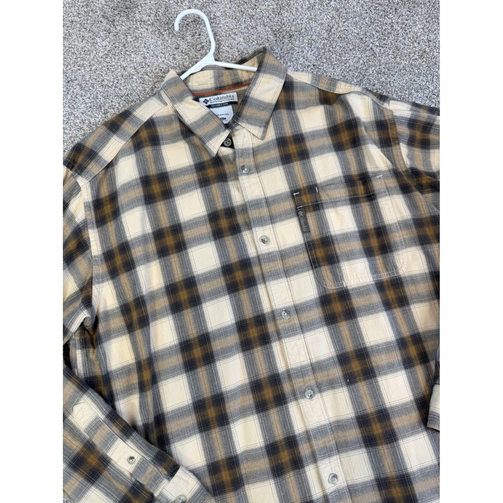 Columbia Mens 2XT Tall Plaid Flannel Button Down Shirt Brown Tan Long Sleeve